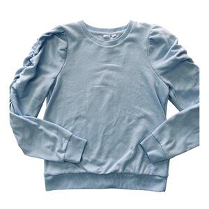 Gap Womens Sweatshirt S Baby Blue Ruched Puff Sleeve Soft